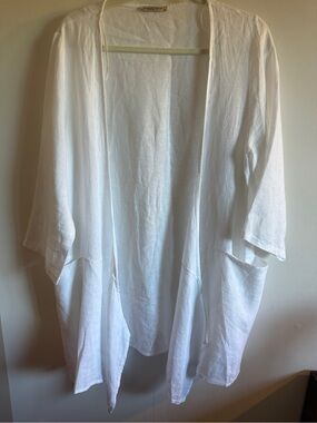 Francesca Bettini Italian Linen Cardigan White Lagenlook Duster Large